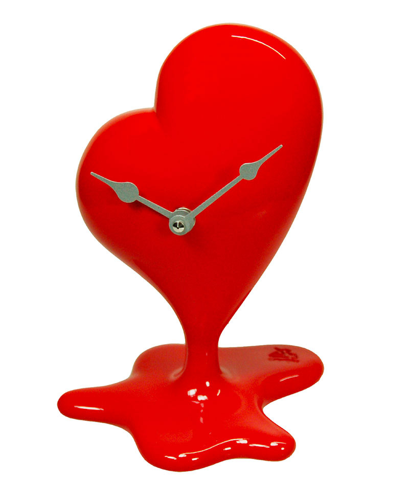 CUORE SCIOLTO OROLOGIO, Orologio da tavolo con cuore sciolto in resina decorata a mano. Antartidee