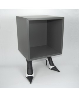 Table Decolte' Cube bedside. Foot-shaped base with women's high-heeled black & white shoes. Antartidee