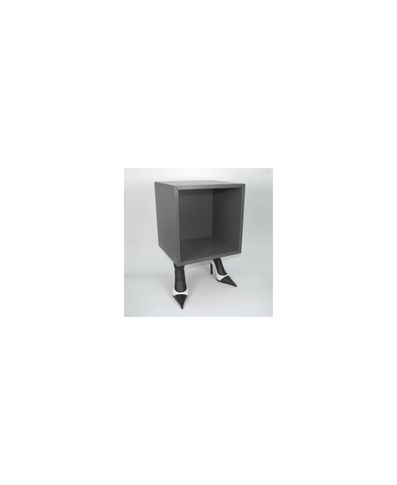 Table Decolte' Cube bedside. Foot-shaped base with women's high-heeled black & white shoes. Antartidee