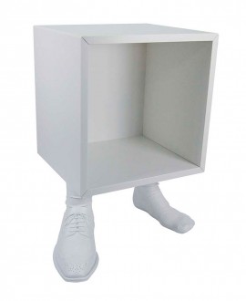 Tables Cube man bedside. Foot-shaped base with men's shoes